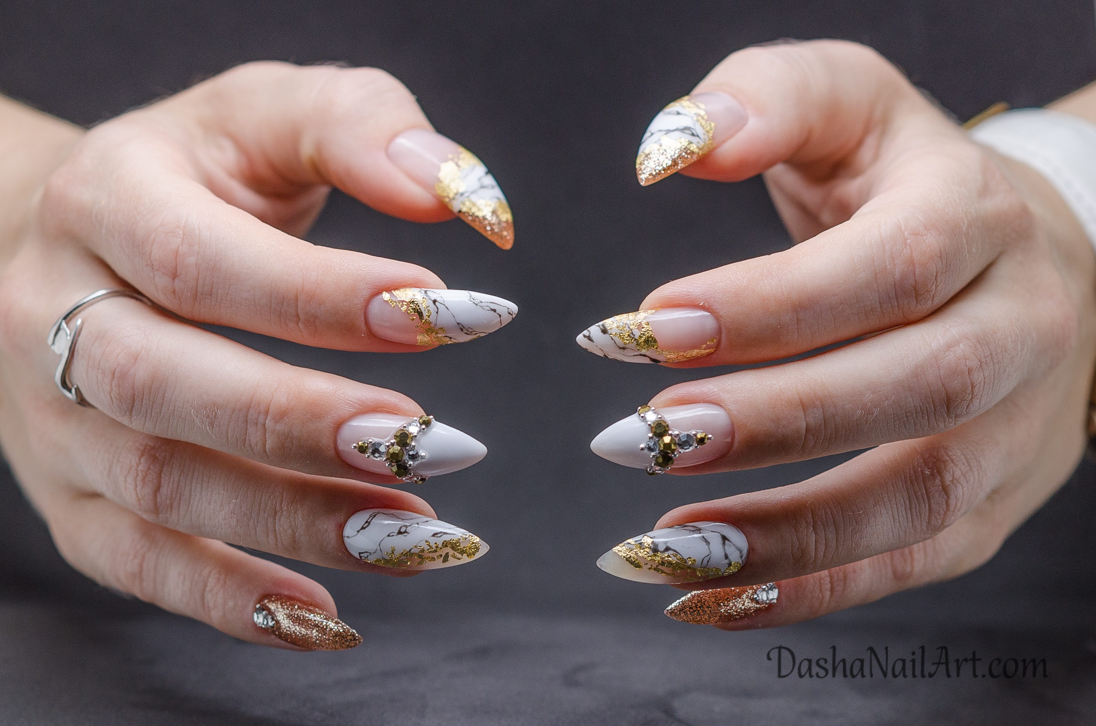 Stiletto design with marble, gold and diamonds