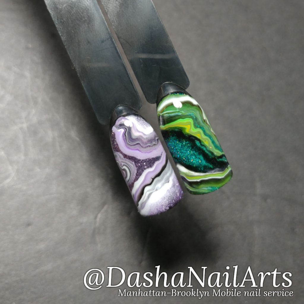 Purple and green Marble nails 